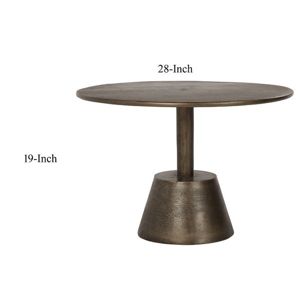 Ley 28 Inch Aluminum Side End Table， Round Top， Pedestal Base， Bronze