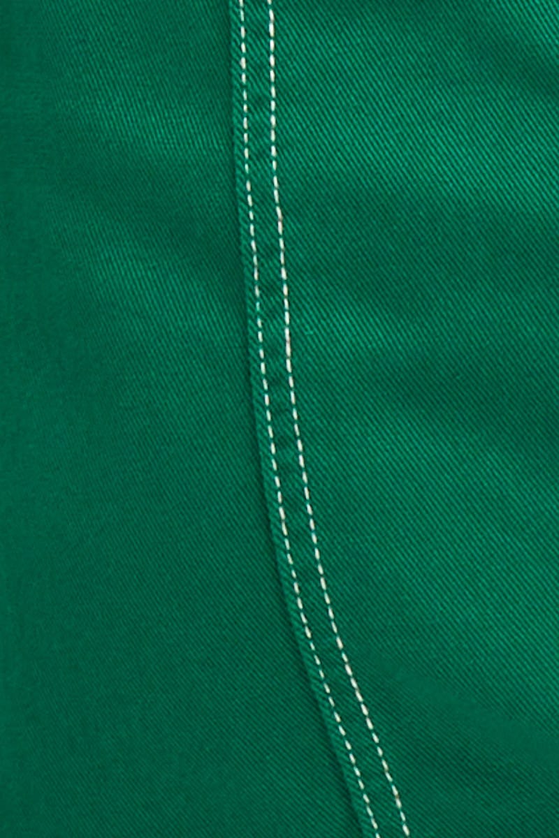Green Contrast Stitch Mini Skirt