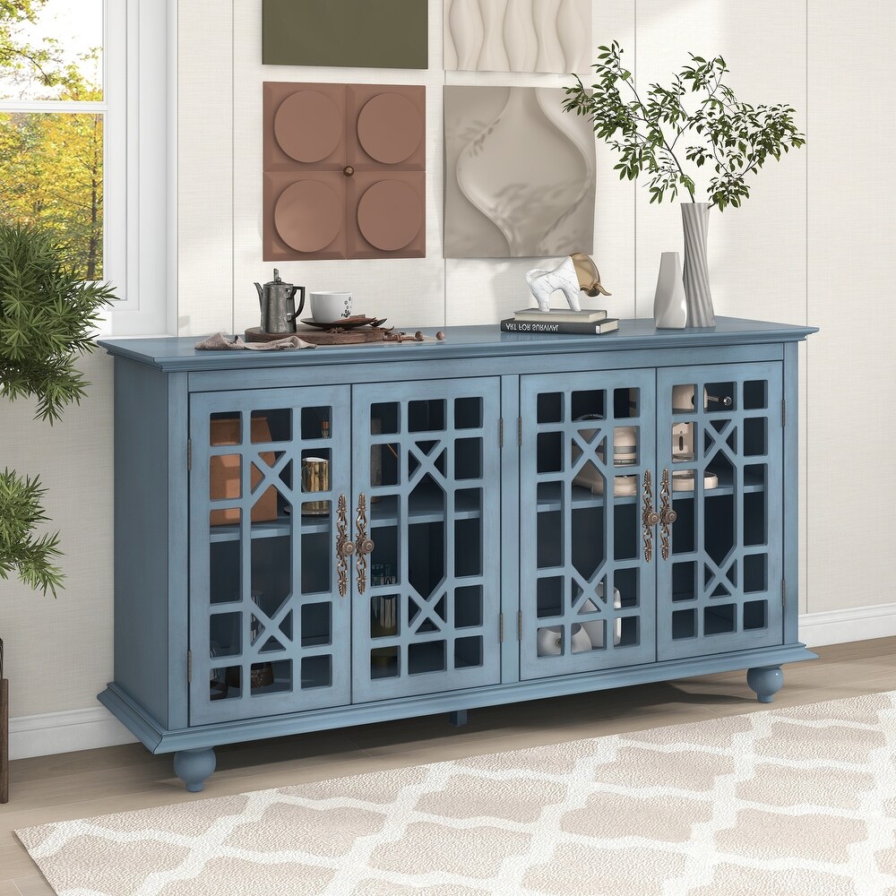 Solid Wood Sideboards with Adjustable Height Shelves  Metal Handles   4 Glass Doors for Living Room  Bedroom and Hallway