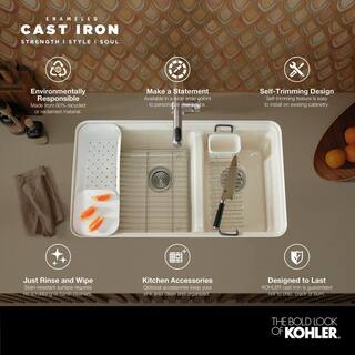 KOHLER Riverby Undermount Cast-Iron 33 in. 5-Hole Single Bowl Kitchen Sink Kit with Accessories in Biscuit K-5871-5UA3-96