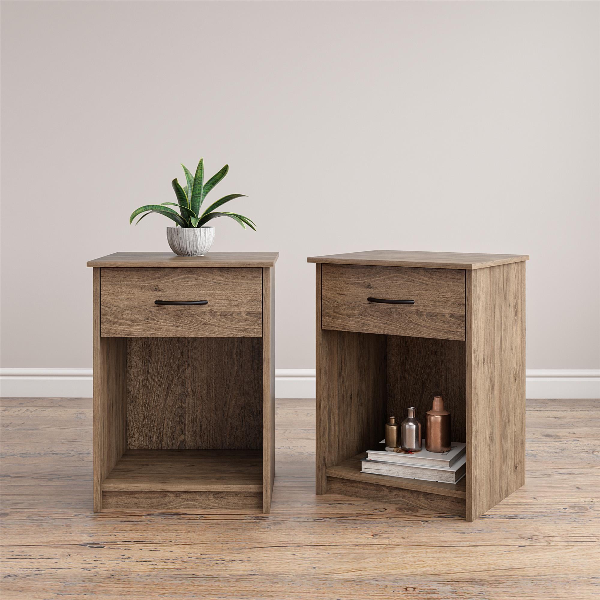 (Set of 2) Mainstays 1 Drawer Bedroom Nightstand, Rustic Oak