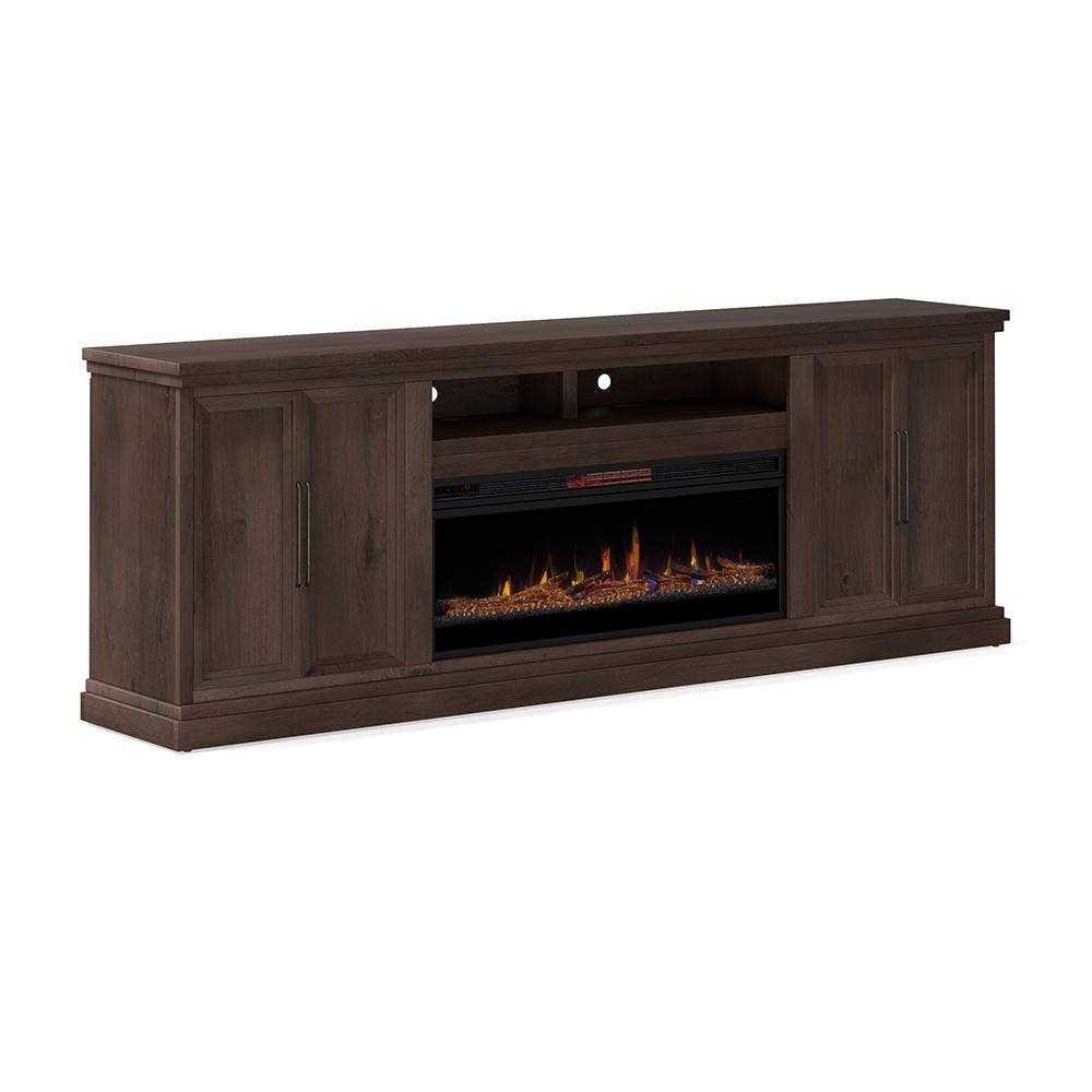 Bridgevine Home 97 in. Fully Assembled Brown TV Stand with Electric Fireplace Fits TV's up to 85 in. MY5410.JVA