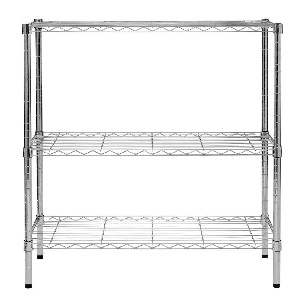 Honey-Can-Do Chrome 3-Tier Heavy Duty Adjustable Steel Garage Storage Shelving Unit (35.98 in. W x 36.61 in. H x 14.02 in. D) SHF-09367