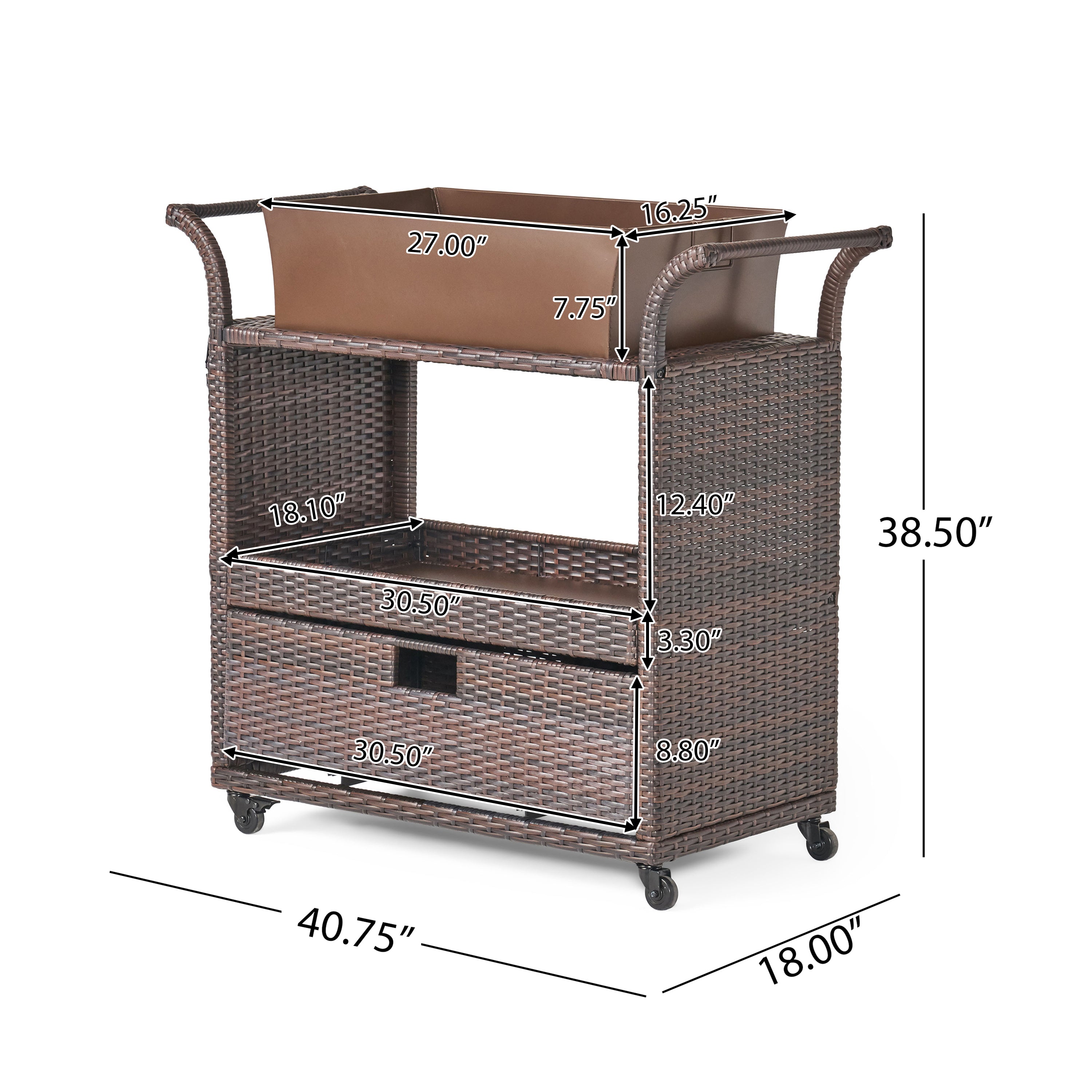 Maja Multi-Brown Wicker Bar Cart