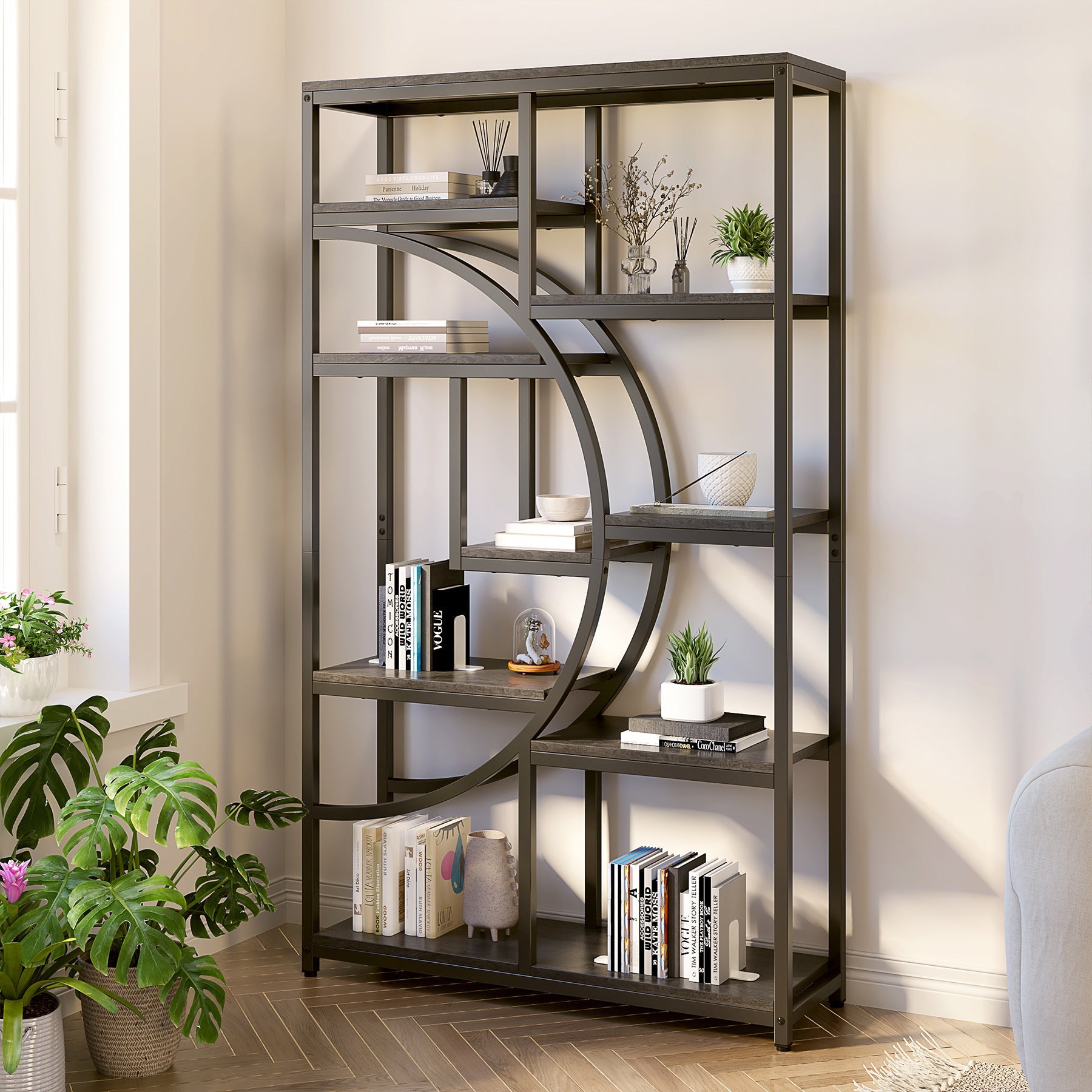 Freestanding Bookshelf, 68.9 Etagere Bookcase with 9 Open Shelves