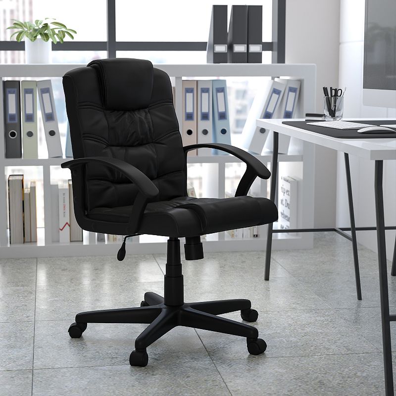 Emma and Oliver Mid-Back Black LeatherSoft Ripple/Accent Stitch Swivel Task Office Chair