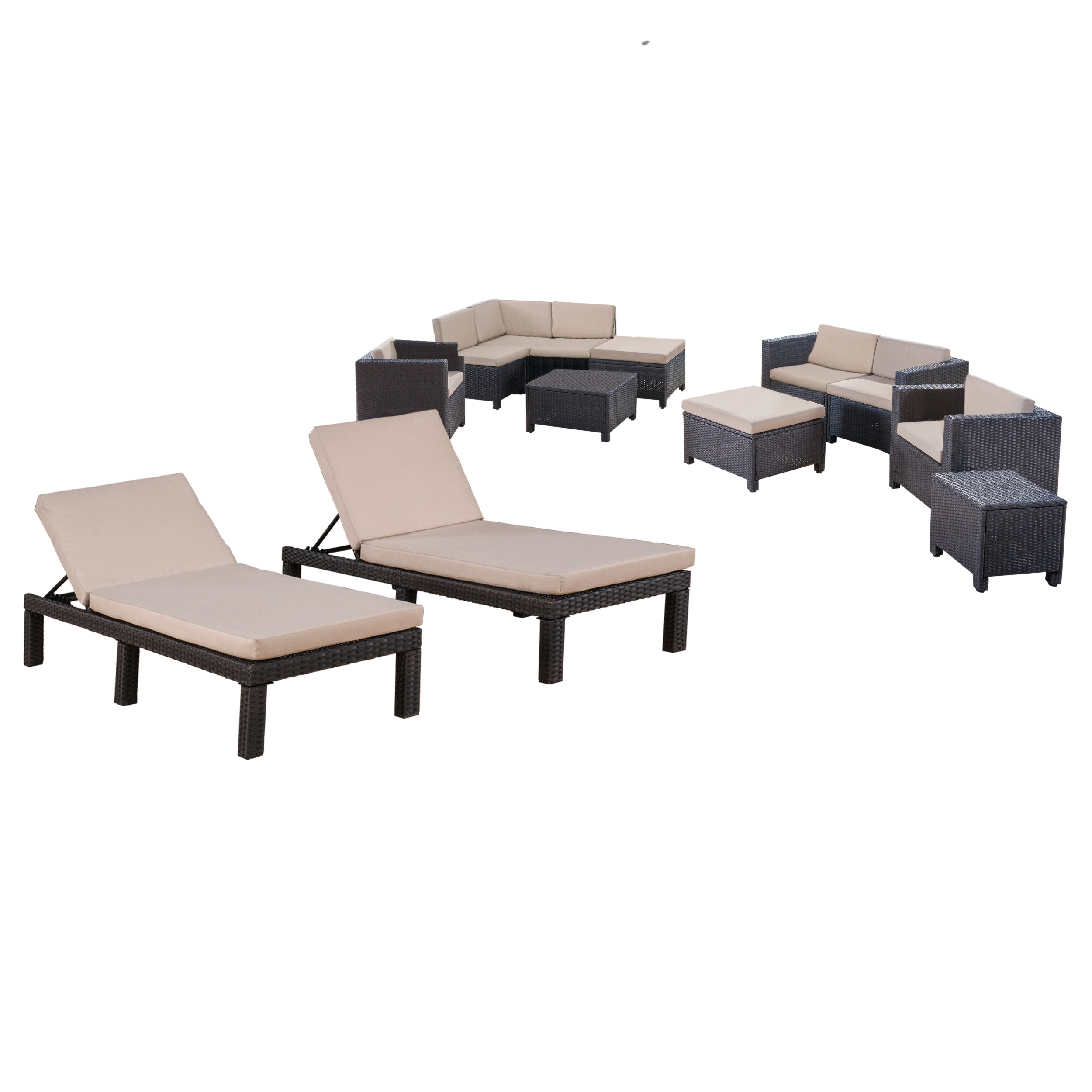 Feronia Outdoor 13 Pc Wicker Patio Set w/ Water Resistant Cushions