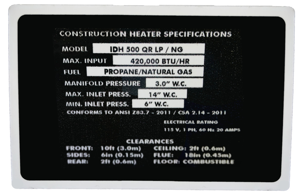 Indirect Fired 500k BTU Portable Heater System (LP/NG) 20 amp ;