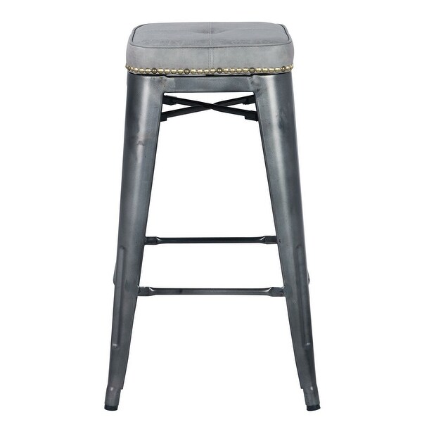 Metropolis KD PU Metal Backless Counter Stool， Vintage Mist Gray - Size: 17