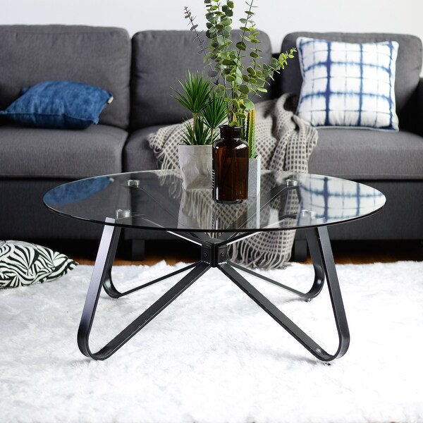 31.5-inch Round Coffee Table with Tempered Glass Top