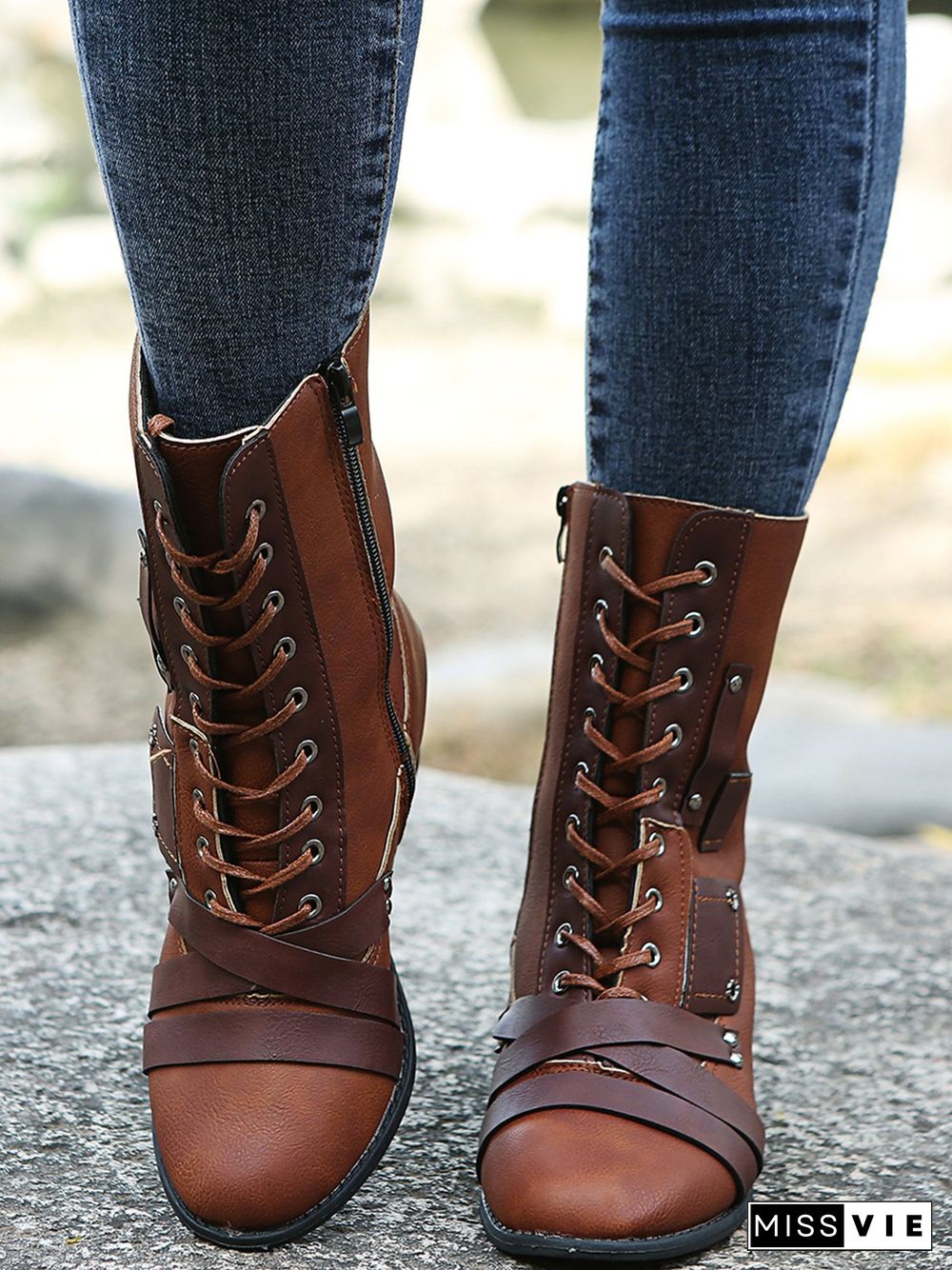 Women's Retro Comfy Chunky-heel Lace-up Riding Riding Boots