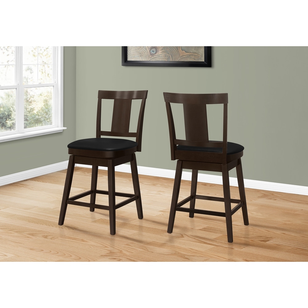 Bar Stool  Set Of 2  Swivel  Counter Height  Kitchen  Wood  Pu Leather Look  Transitional   19.75\