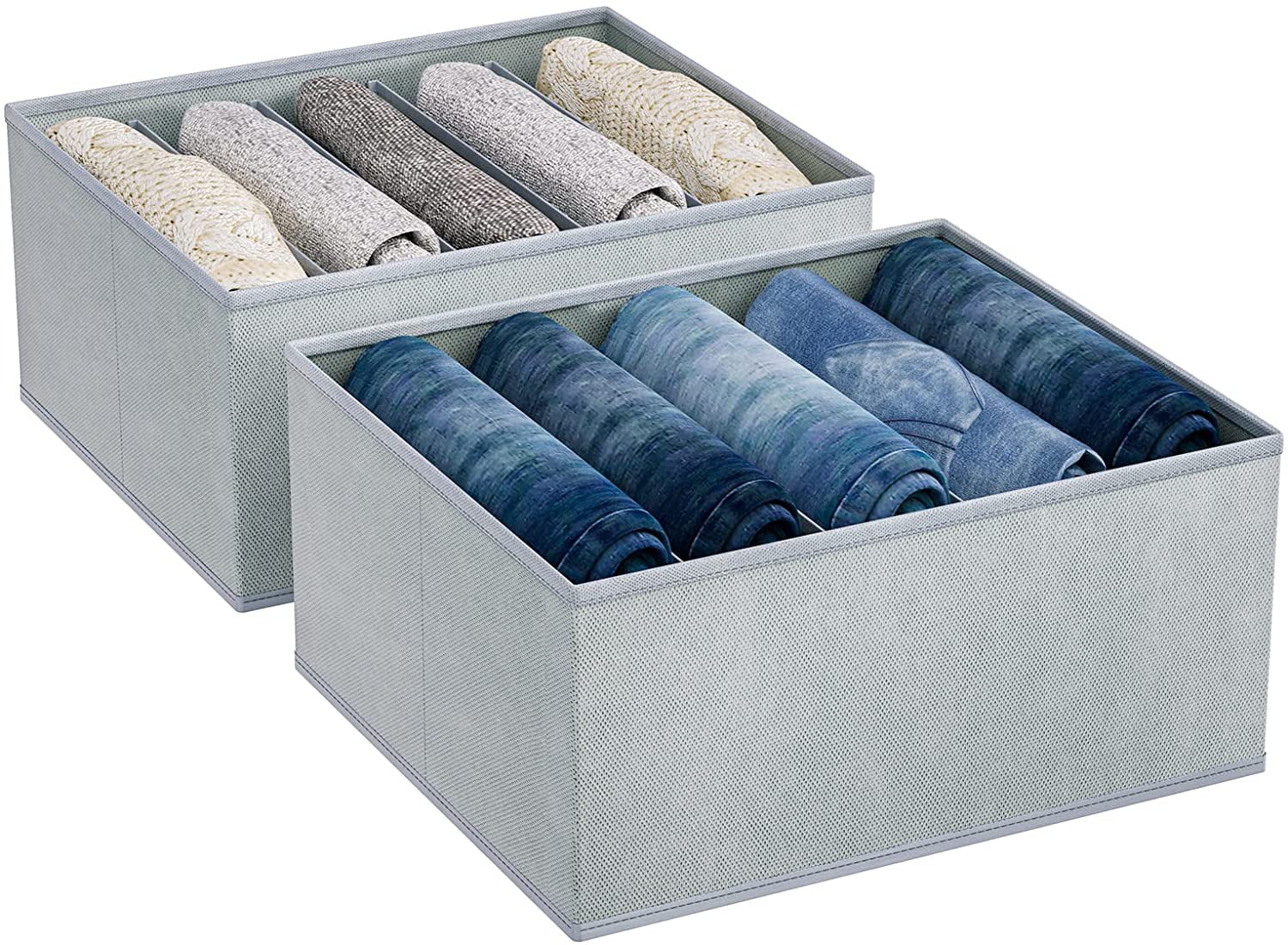 DIMJ Drawer Organizer for Clothes, Storage Bin for Jeans, Wardrobe Clothes Organizer for Folded Clothes, Fabric Cube Storage Box for Sweater, Dresses, Pants (2 Packs, Grey)