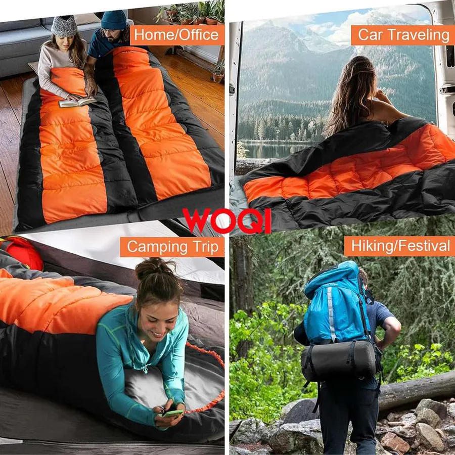 WOQI Camping Sleeping Bag Adult and Children's Ultra Light Four Seasons Waterproof Compact Cotton Sleeping Bag