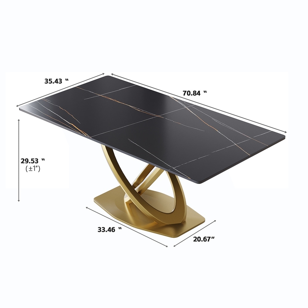 Modern Marble Dining Table with Gold Geometric Base