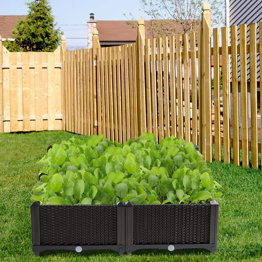 Costway 16 in. L x 16 in. W x 17.5 in. H Black Plastic Raised Bed Elevated Flower Vegetable Herb Grow Planter Box (Set of 4) OP70301