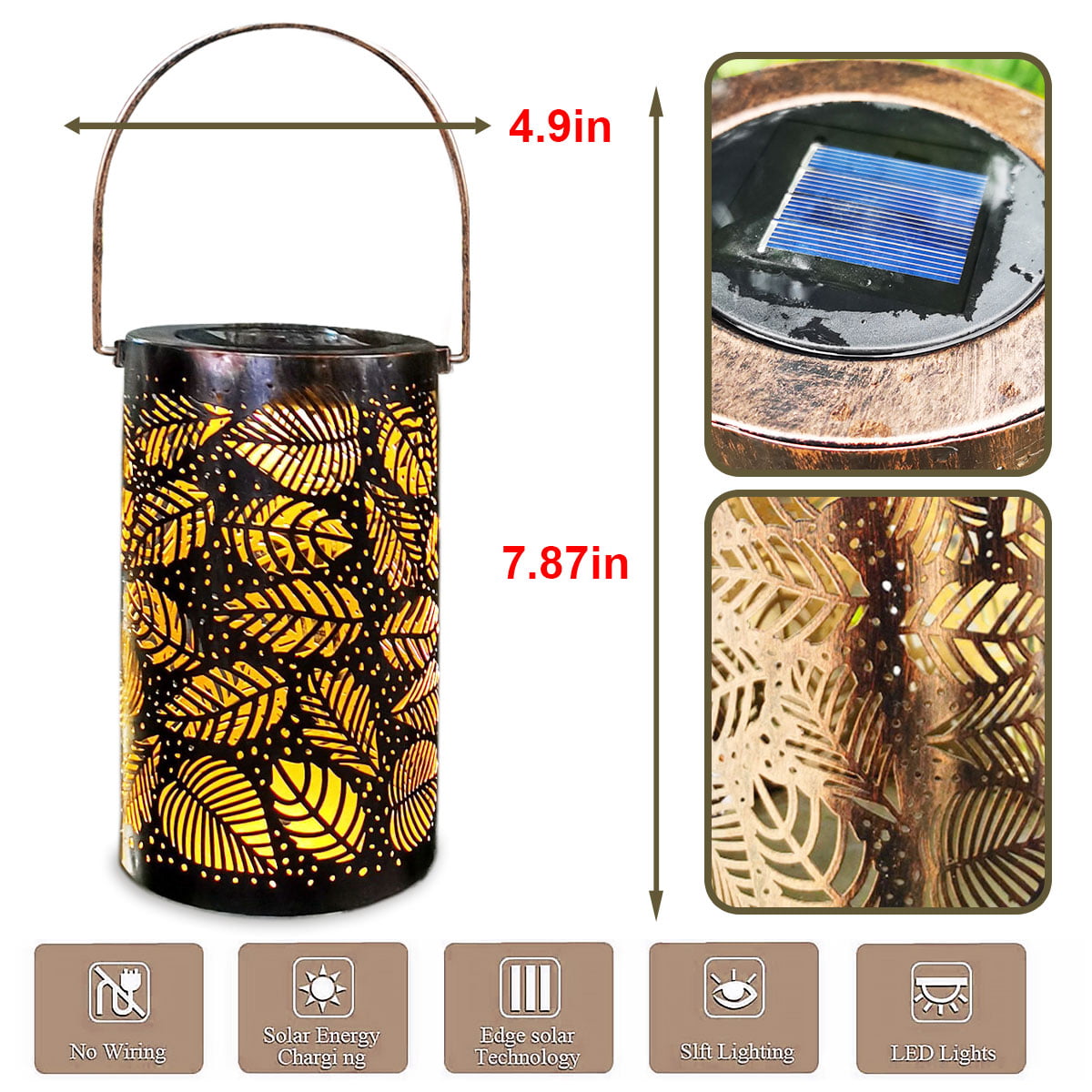 Solar Lantern Outdoor Hanging， Waterproof LED Solar Lights Retro Leaf Pattern Decorative Lamps for Garden Patio Tabletop， Warm/Cold White， Auto On/Off， (Leaf.)