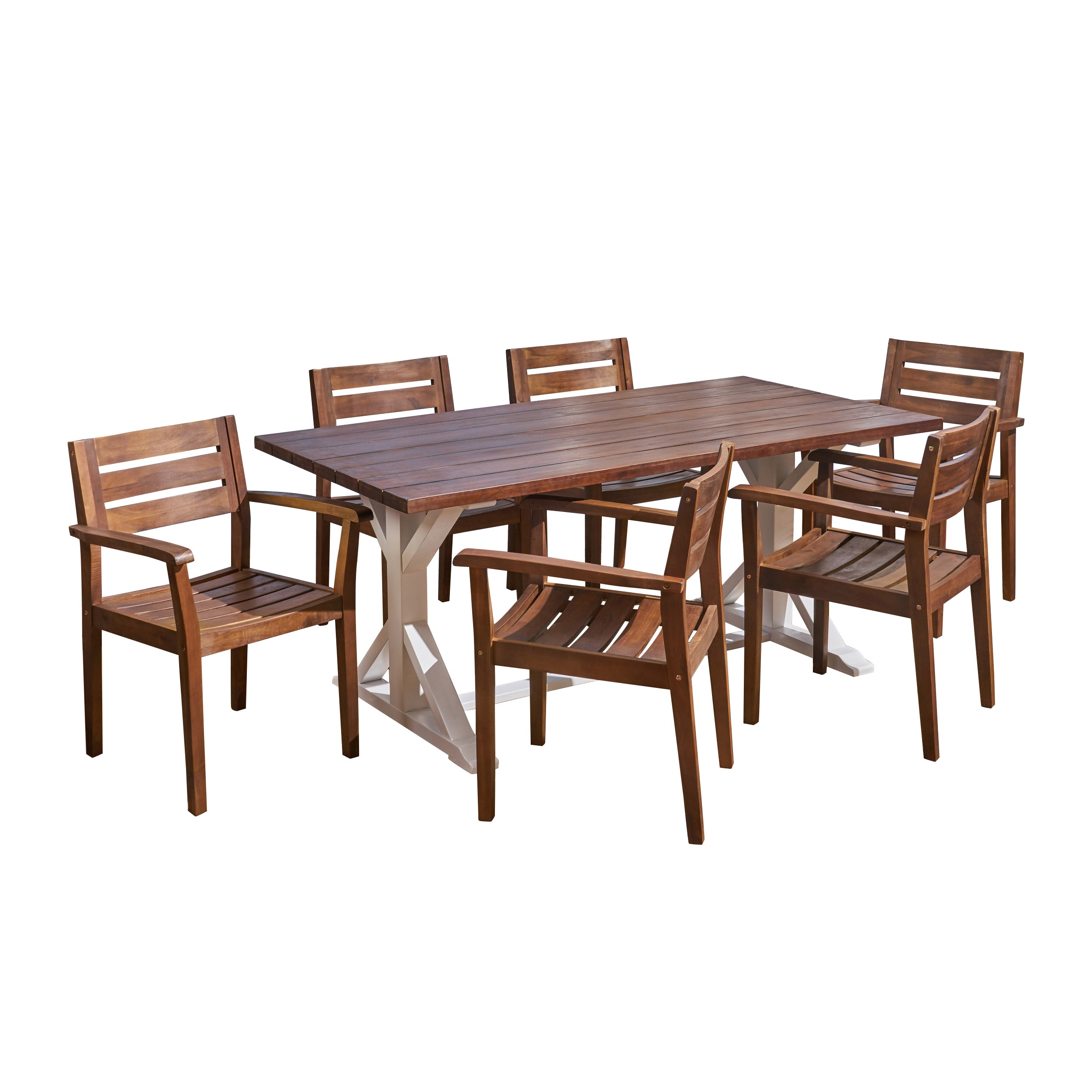 Ayrton Outdoor Rustic Acacia Wood 7 Piece Dining Set