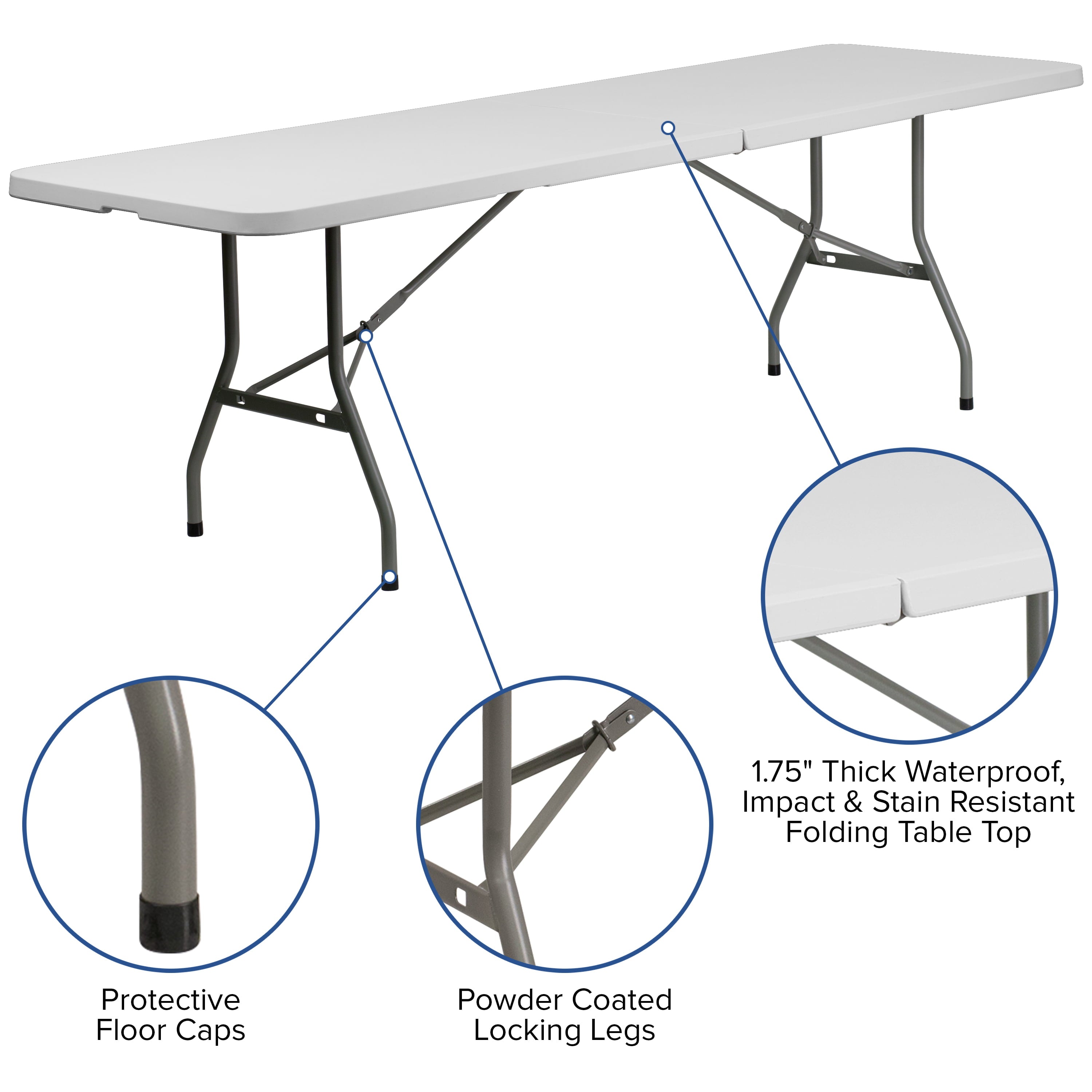 8' Bifold Granite White Plastic Eventtraining Folding Table Set With 10 Folding Chairs