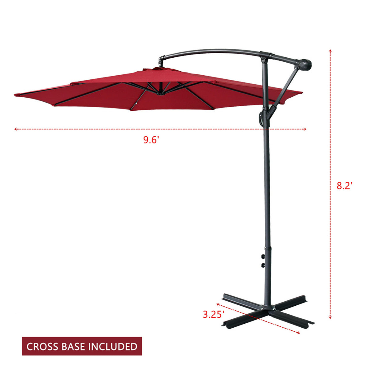 360-Degree Rotation Cantilever Hanging Patio Umbrella with Extra-large Canopy for Outdoor Use, Wine Red