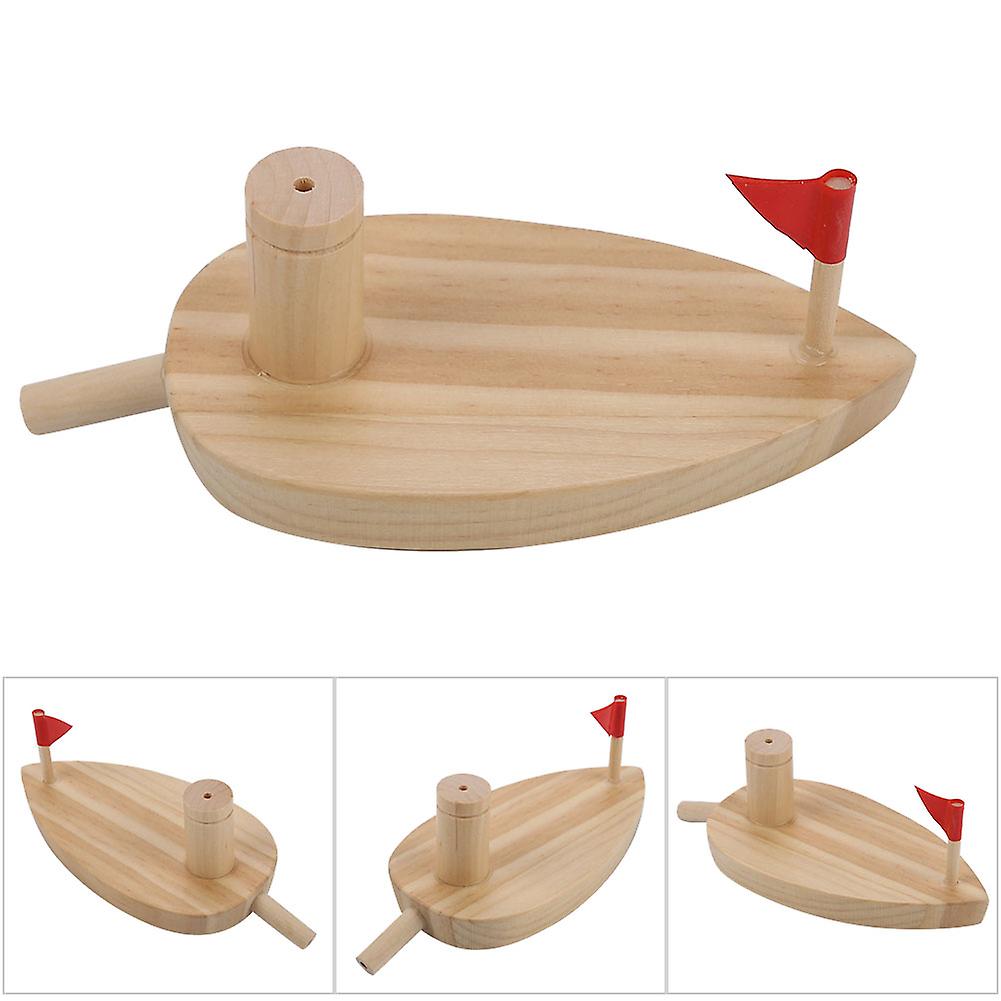 Balloon Powered Wooden Boat Cartoon Children Water Playing Bathing Toys