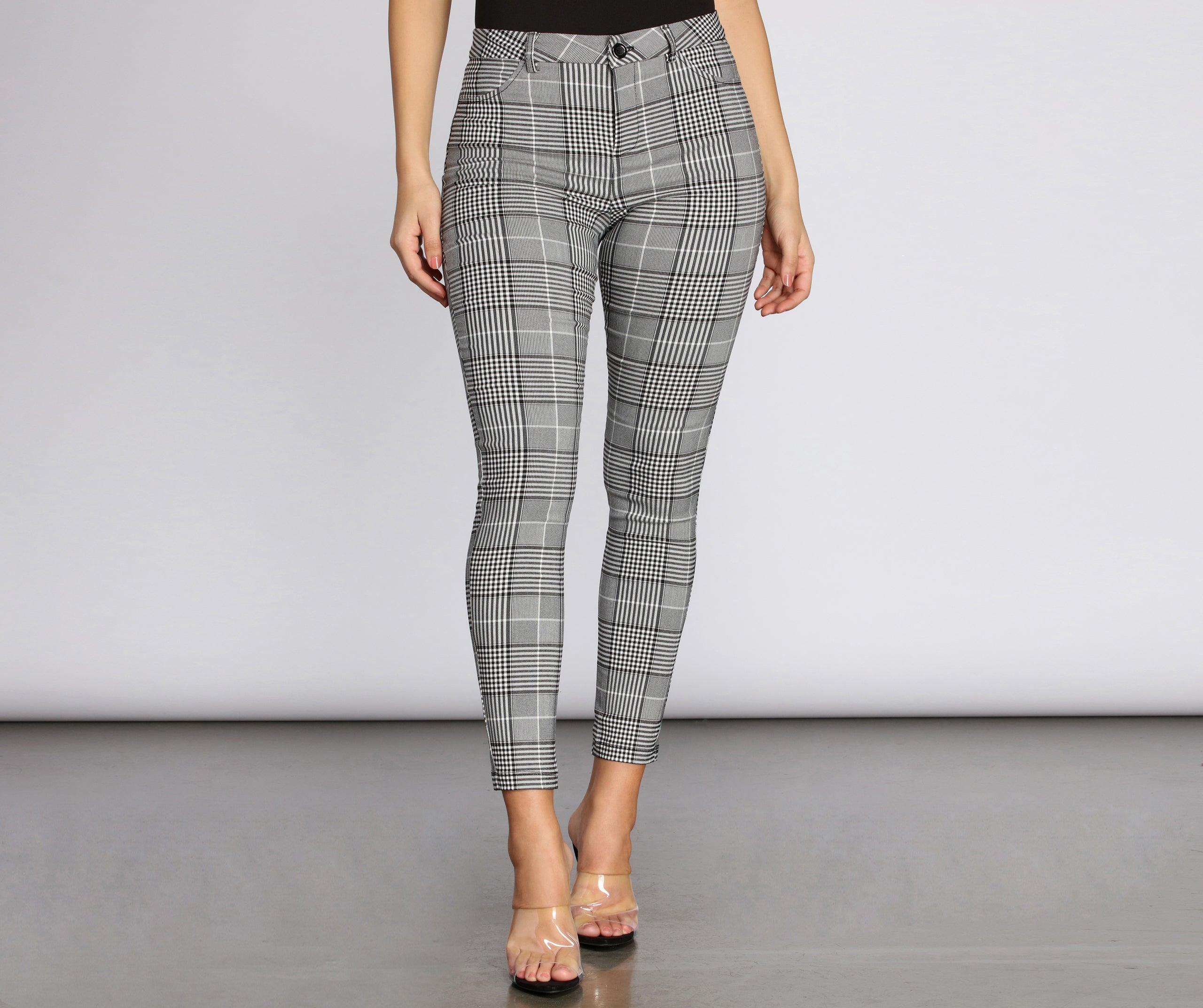 High Rise Plaid Skinny Pants