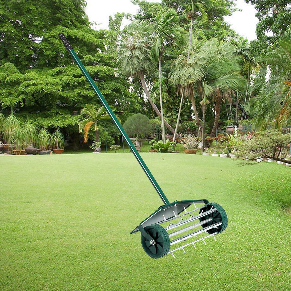 MTB Heavy Duty 18 Inch Aerator Roller Rolling Lawn Garden Spike with Fende