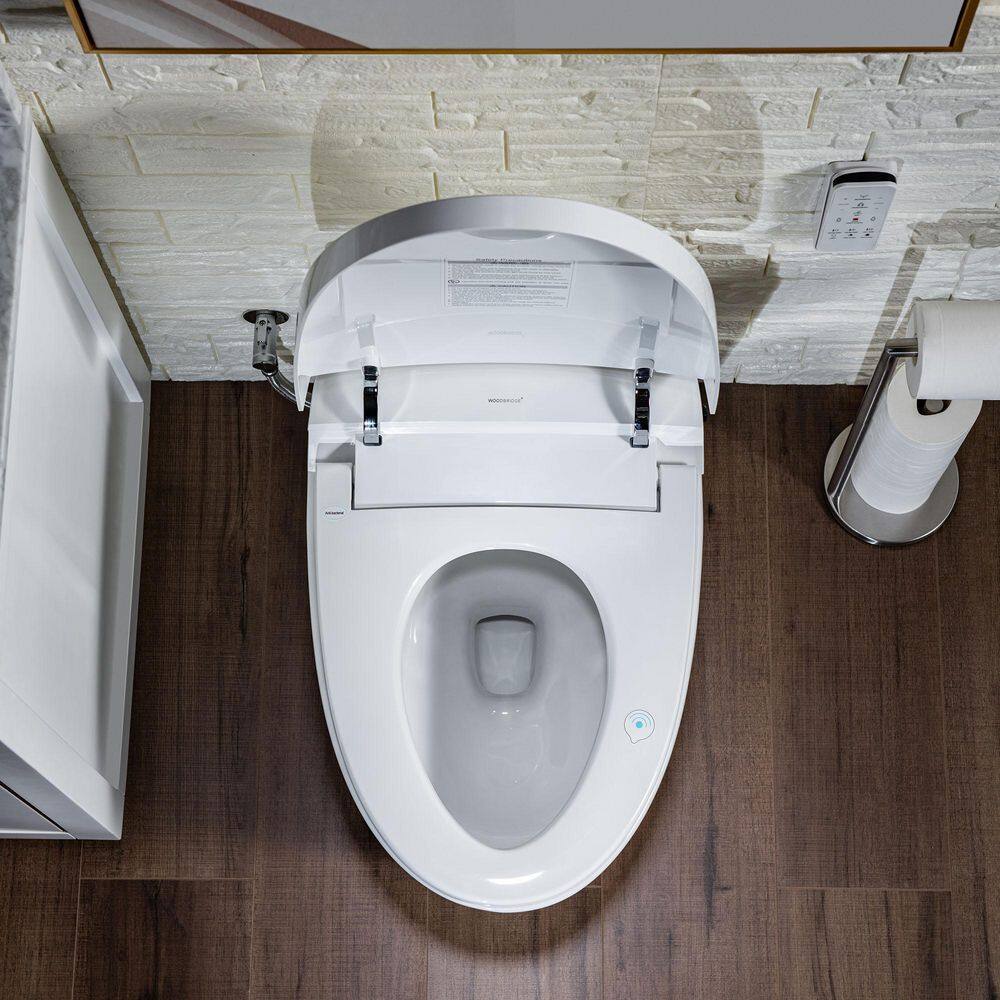 WOODBRIDGE Intelligent Chair Height 1.0 GPF 1.6 GPF Elongated Toilet in White with Auto Flush and Foot Sensor Operation HT0060