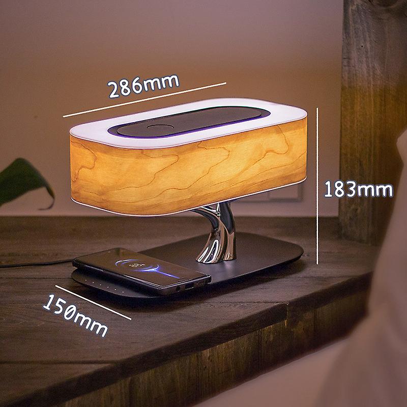 Smart Led Bedside Table Lamp With Wireless Charging Phone Bluetooth Speaker Dimmable Desk Lamp Indoor Creative Wood Tree Lamp