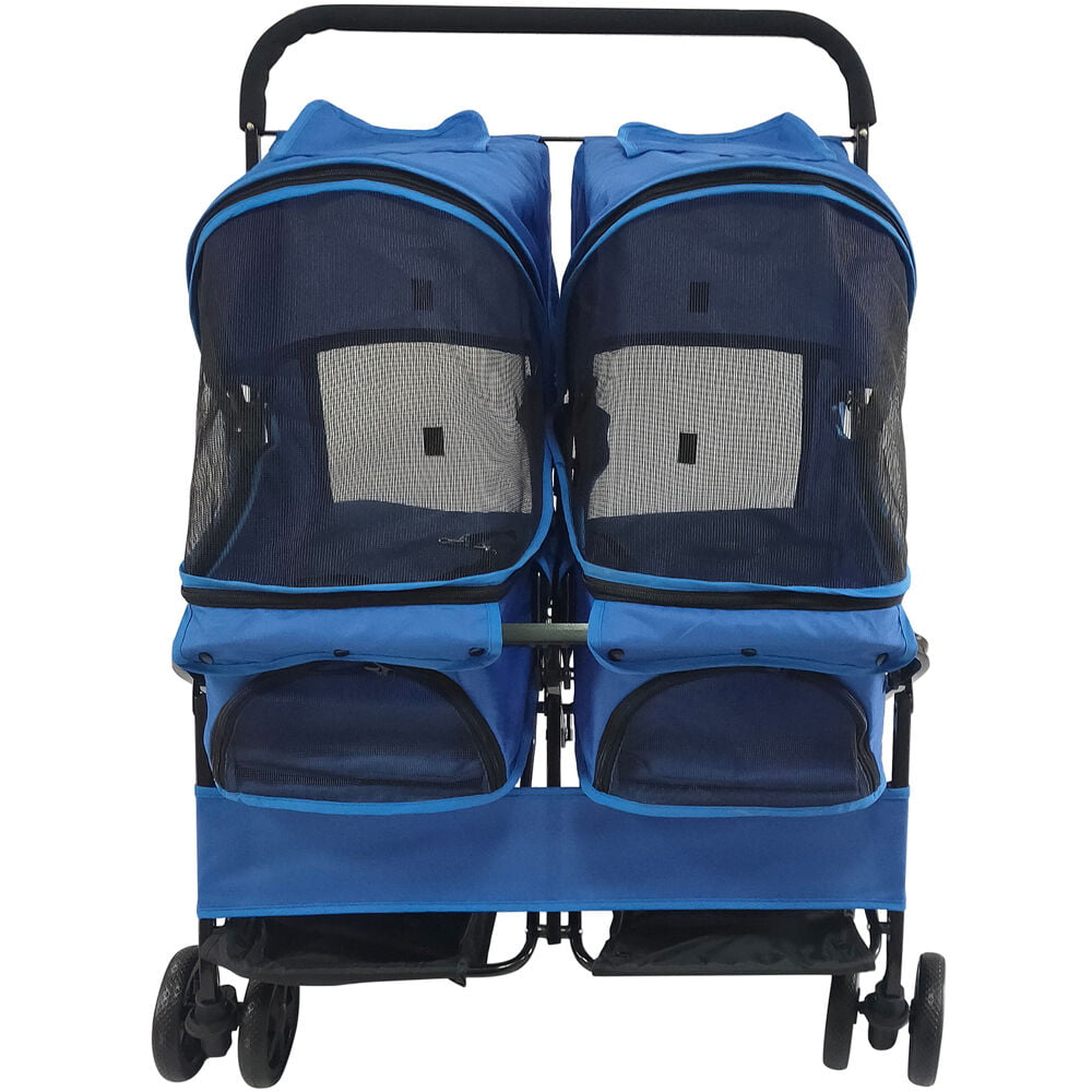 Critter Sitters Double Pet Stroller with Storage | Carriage Carrier for Animals up to 44 lbs | 4-Wheel | For Cats， Small/Medium Dogs， Rabbits and Guinea Pigs | Blue