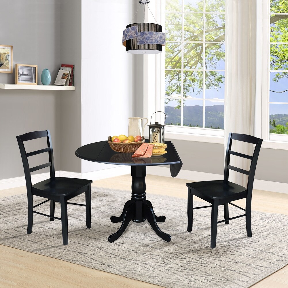 42 inch Dual Drop leaf Pedestal 3 piece Dining Set