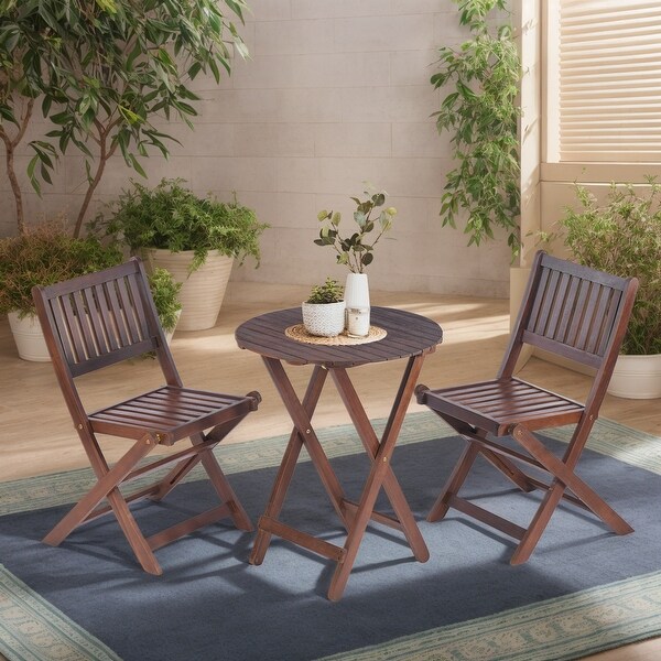 Outdoor Patio Bistro Set，3 Piece Wooden Furniture Sets with Round Table and Chairs