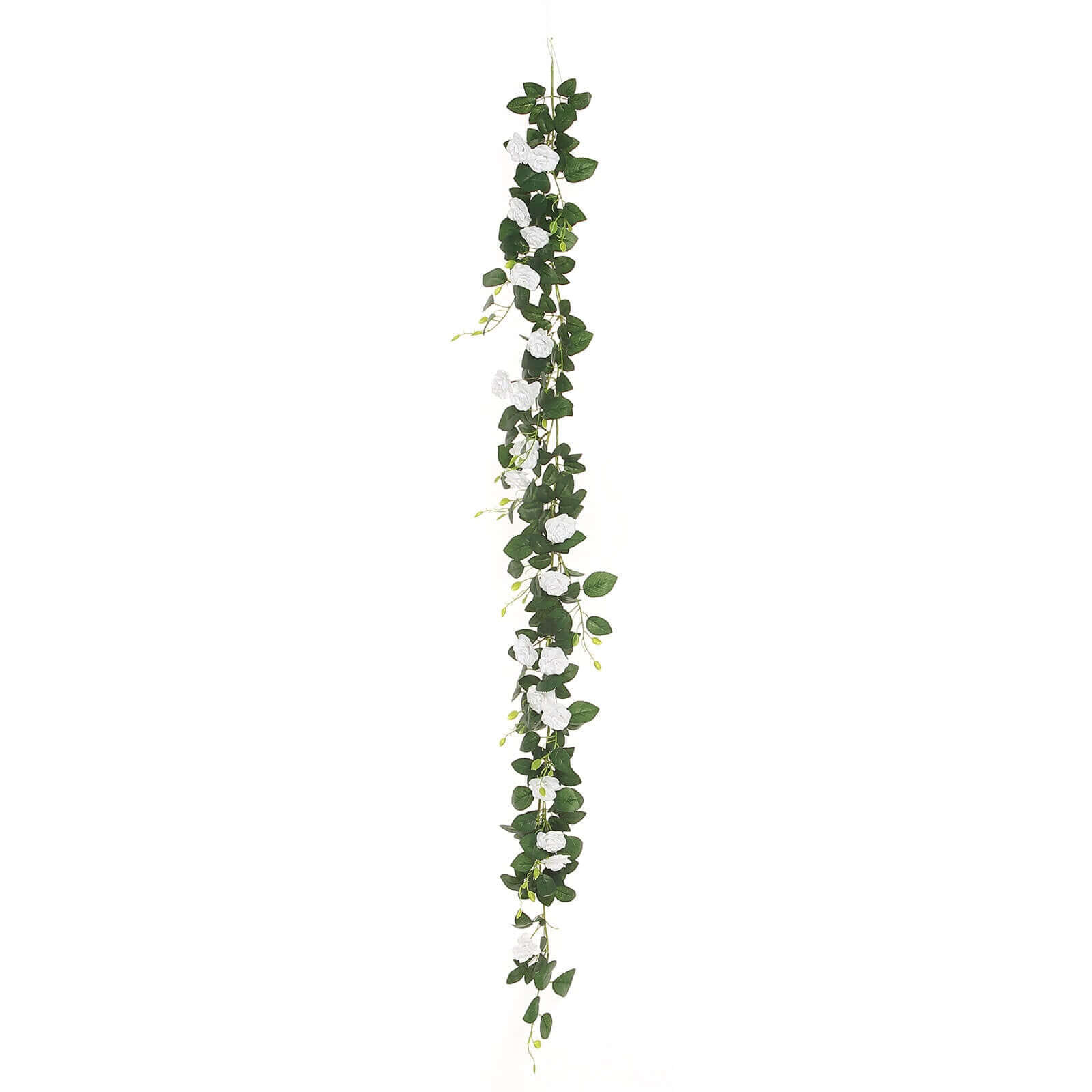 20 White Artificial Silk Roses Flower Garland, Hanging Vine 6ft