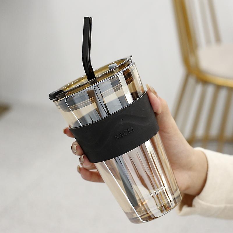 450ml Coffee Glass Cup Heat Resistant Coffee Mug Wine Glasses Portable Sealed Water Button With Straws Milk Tea Travel Cup Gift