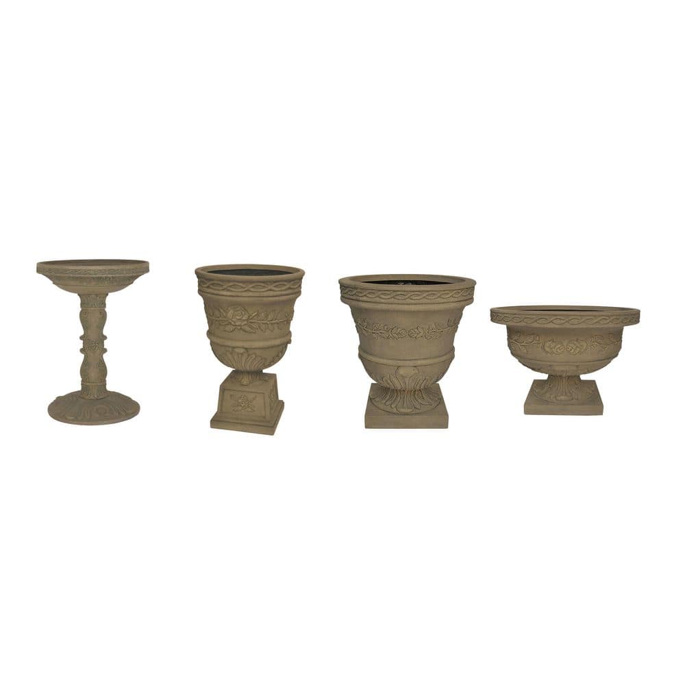 MPG 26.5 in. H Cast Stone Fiberglass Rose Birdbath in an Aged Granite Finish PF7649AG