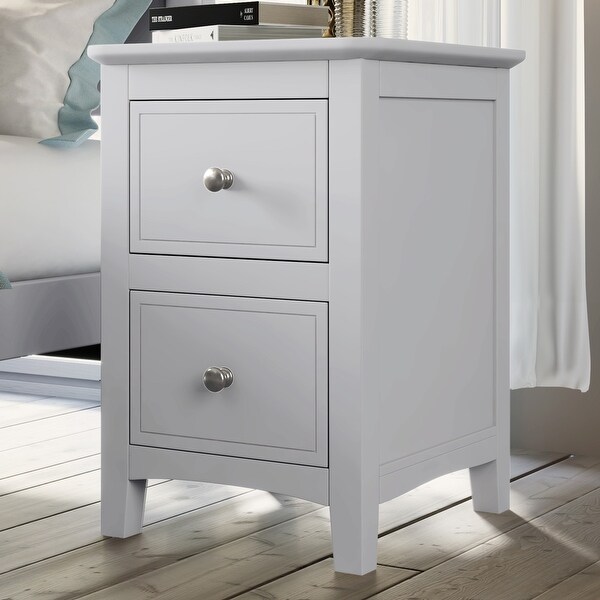 Nightstand，2 Drawers，Solid Wood，White - - 35729280