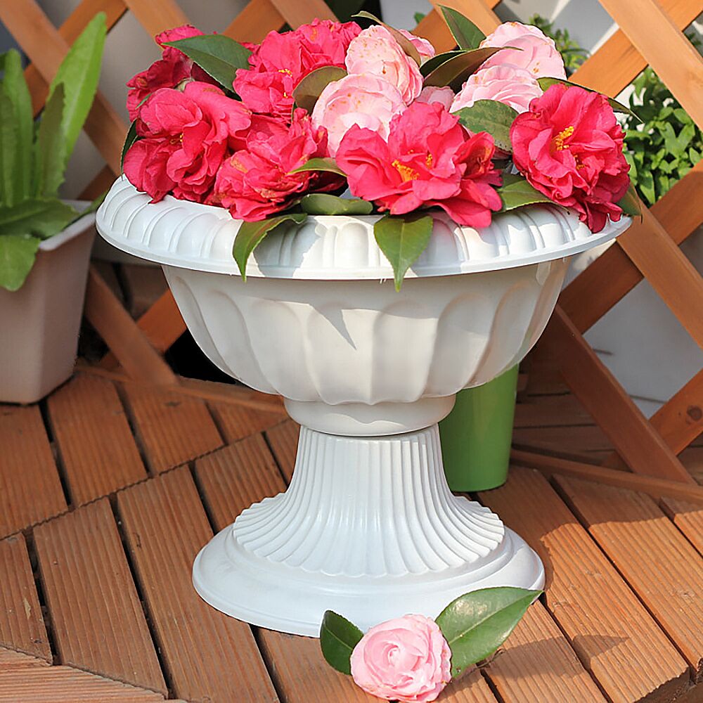 Nuptio 10.2 Inch Urn Planter White Plastic Plant Pot for Spring Decor Set of 2