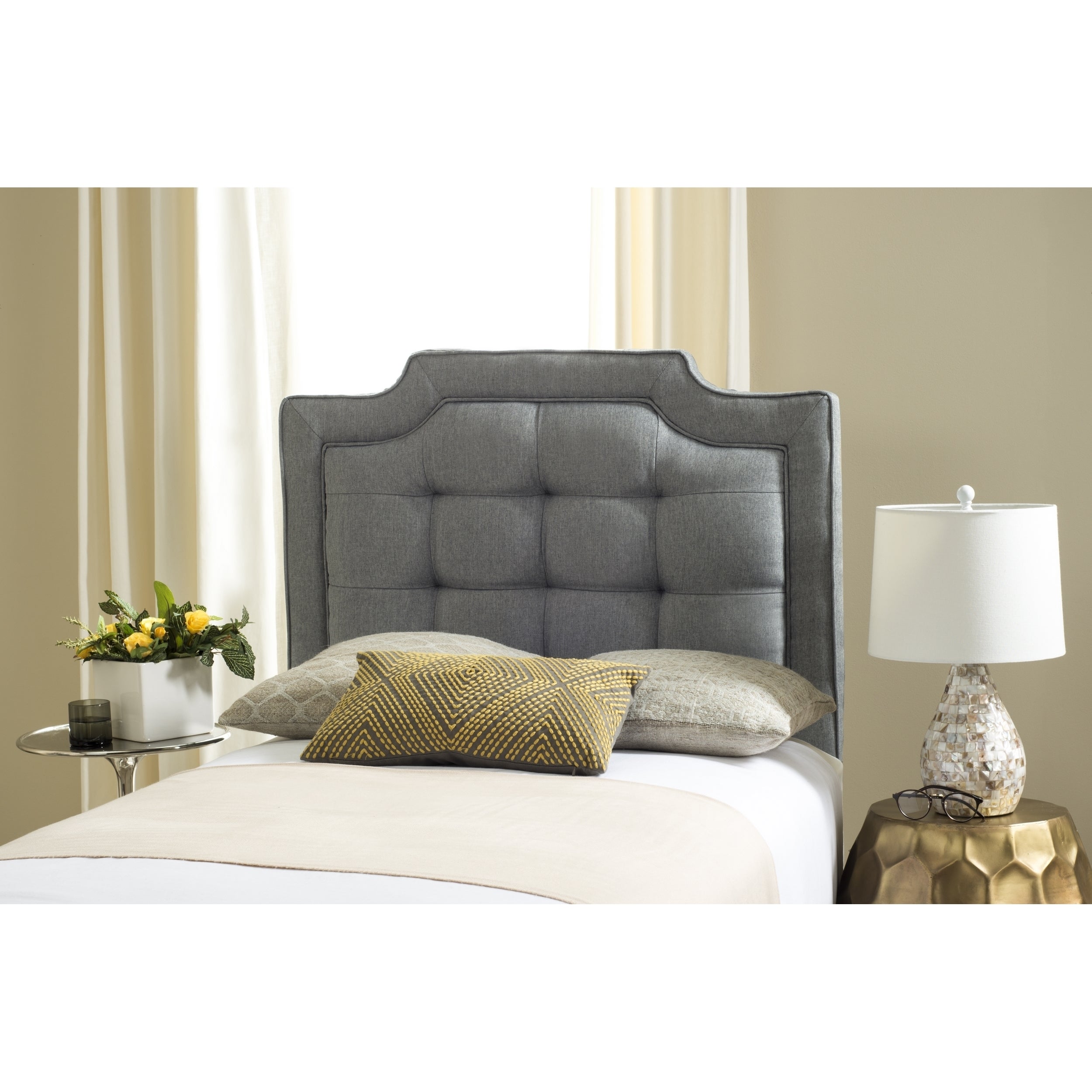 SAFAVIEH Saphire Grey Upholstered Tufted Headboard (Twin) - - 11923958