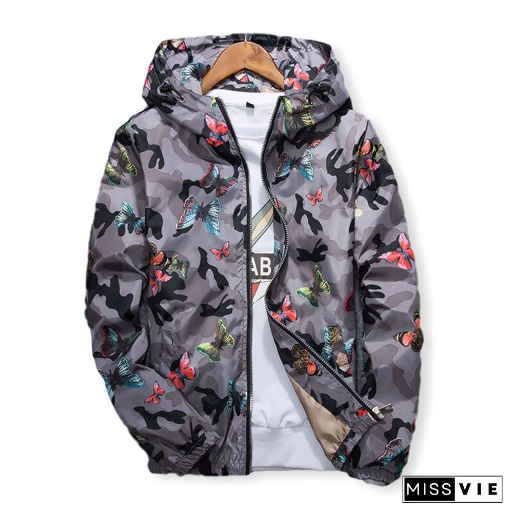 High Quality Women Windbreaker Jacket Spring Summer Camo Thin Female Camouflage Butterfly Windbreaker Coats Hooded