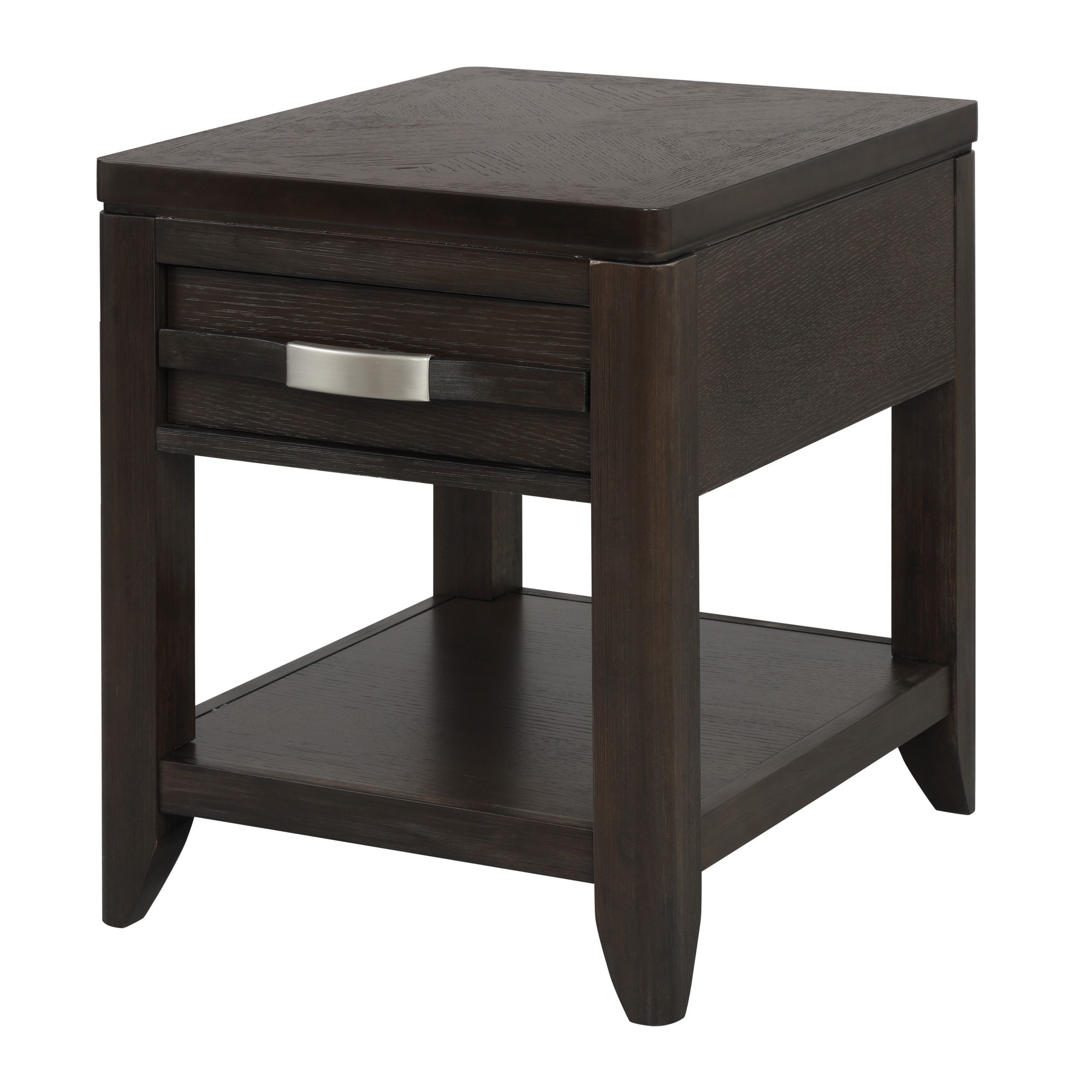 Joni 25 Inch Side End Table， 1 Drawer and Shelf， Espresso Brown Acacia Wood