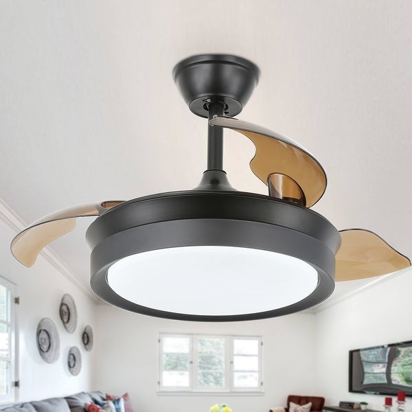 Round 36-inch LED Retractable Ceiling Fan with Remote 3 Color Tones Quiet Ceiling Fan for Living Room and Bedroom - 36 Inches Shopping - The Best Deals on Ceiling Fans | 34480528