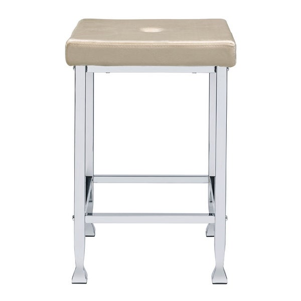 Set of 2 PU Upholstered Counter Height Stool in Beige and Chrome