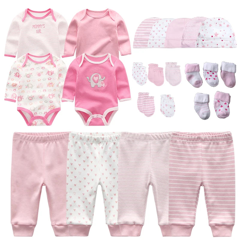 Newborn Clothes Set Gift 23Pcs/lot Bodysuits+Pants+Hat+Gloves+Socks Baby Boy Outfits 0 to 3 &3 to 6 Months Girl Toddler Clothing