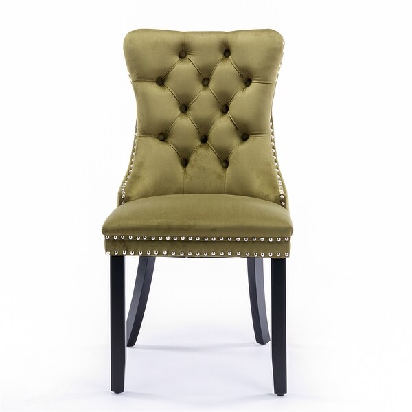 High-end Tufted Velvet Dining Chair with Wood Legs (Set of 2)