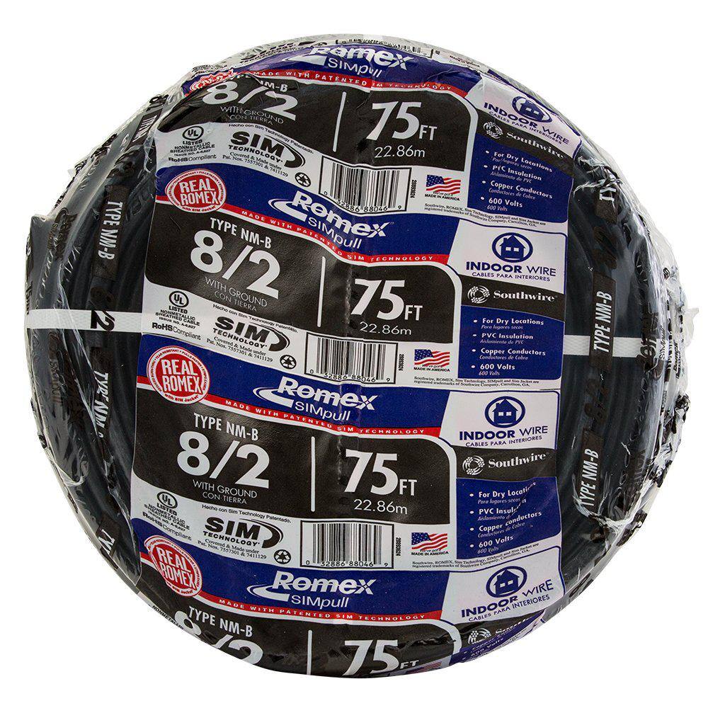 Southwire 75 ft. 82 Stranded Romex SIMpull CU NM-B WG Wire 28893624