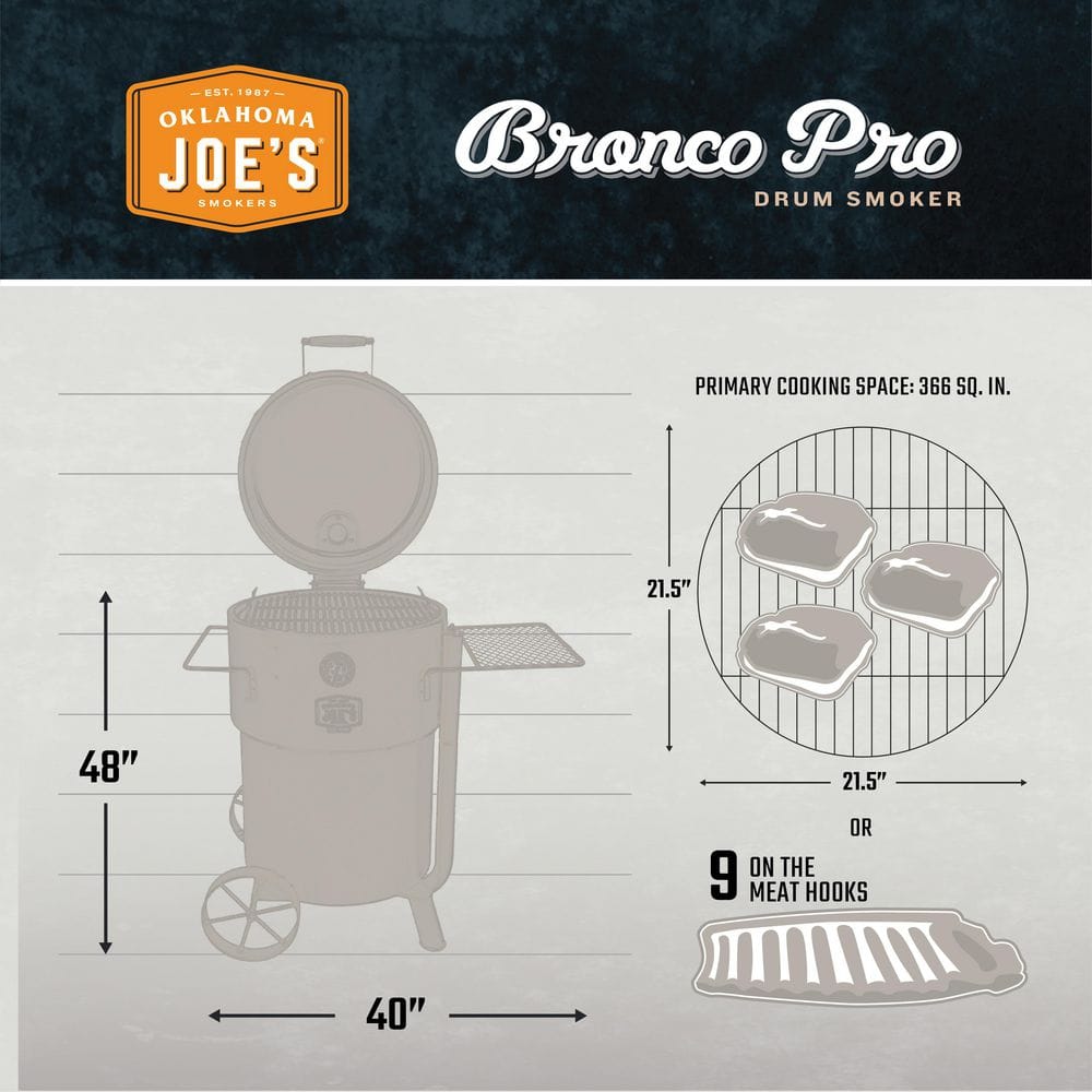 OKLAHOMA JOE'S Bronco Pro Charcoal Drum Smoker and Grill in Orange with 366 sq. in. Cooking Space 19202100