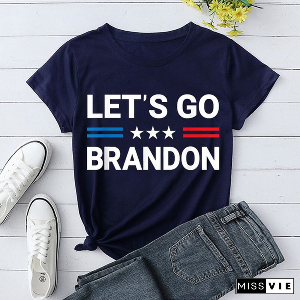 Cute Let's Go Brandon Print T-shirts For Women Summer Lovely Short Sleeve Casual T-shirts Funny Ldies Round Neck Tops