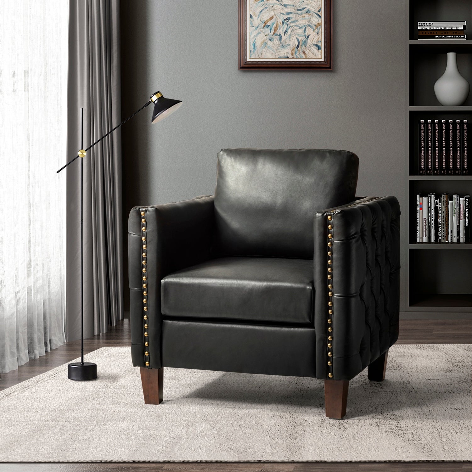 Pr Comfy Upholstered Club Chair with Nailhead Trim by HULALA HOME