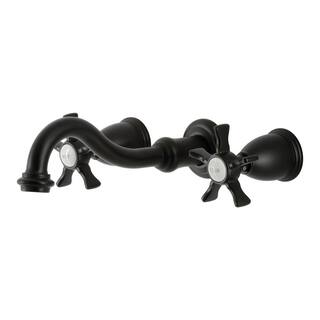 Kingston Brass Hamilton 2-Handle Wall Mount Bathroom Faucet in Matte Black HKS3120NX