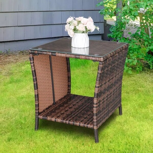 Gradient Wicker Rattan Side Tea Table Patio Outdoor Furniture